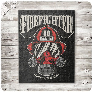 Personalised Firefighter Mask Fire Dept Helmet Jigsaw Puzzle