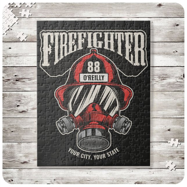 Personalised Firefighter Mask Fire Dept Helmet Jigsaw Puzzle (Creator Uploaded)