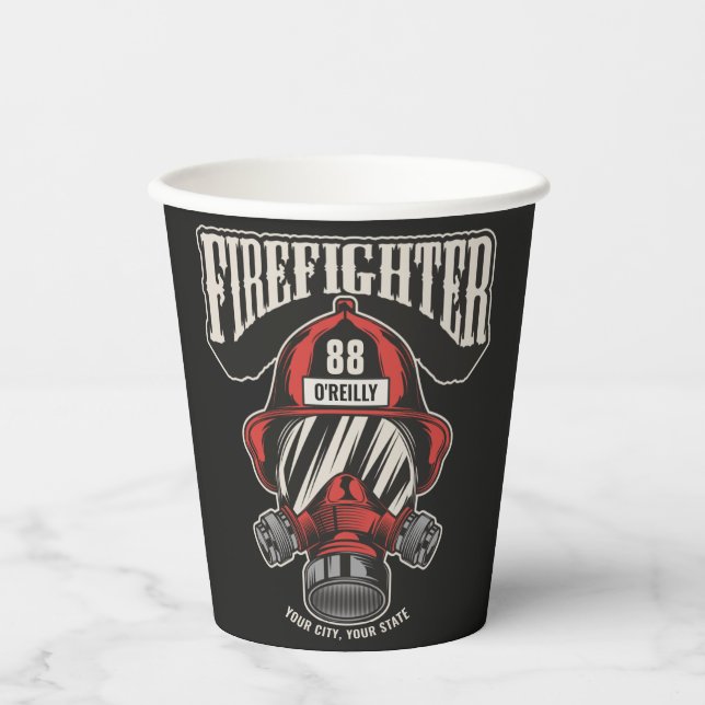 Personalised Firefighter Mask Fire Dept Helmet  Paper Cups (Front)