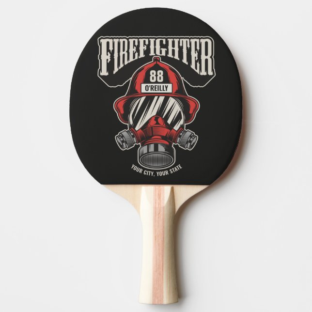 Personalised Firefighter Mask Fire Dept Helmet  Ping Pong Paddle (Front)