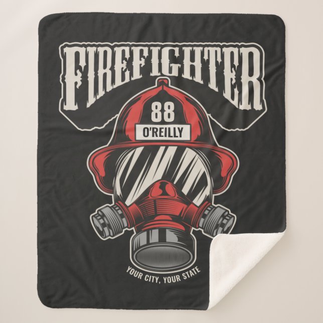 Personalised Firefighter Mask Fire Dept Helmet  Sherpa Blanket (Front)