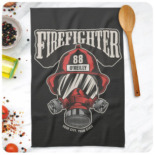 Personalised Firefighter Mask Fire Dept Helmet  Tea Towel