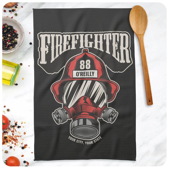 Personalised Firefighter Mask Fire Dept Helmet  Tea Towel (Creator Uploaded)