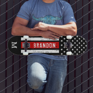 Personalised Firefighter Patriotic Thin Red Line Skateboard