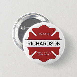 Personalised Firefighter Red Logo Symbol 6 Cm Round Badge