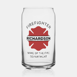 Personalised Firefighter Red Logo Symbol Can Glass