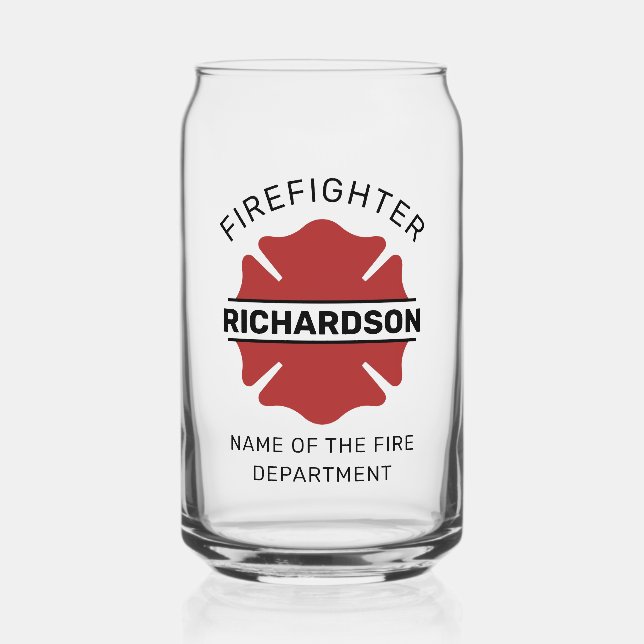 Personalised Firefighter Red Logo Symbol  Can Glass (Front)