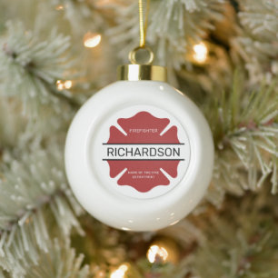 Personalised Firefighter Red Logo Symbol  Ceramic Ball Christmas Ornament