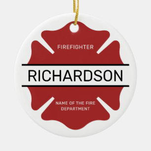 Personalised Firefighter Red Logo Symbol  Ceramic Ornament