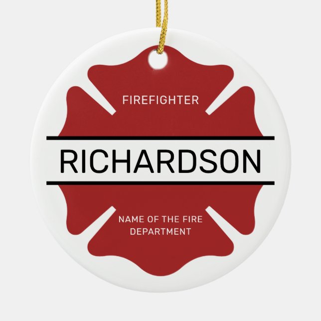 Personalised Firefighter Red Logo Symbol  Ceramic Ornament (Front)