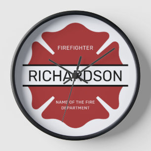 Personalised Firefighter Red Logo Symbol  Clock