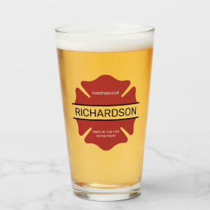 Personalised Firefighter Red Logo Symbol Glass