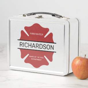 Personalised Firefighter Red Logo Symbol  Metal Lunch Box
