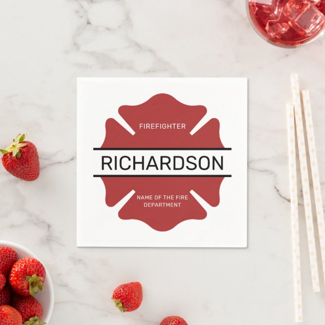 Personalised Firefighter Red Logo Symbol  Napkin (Insitu)
