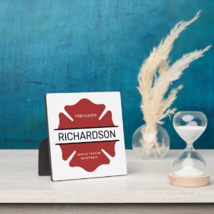 Personalised Firefighter Red Logo Symbol  Plaque