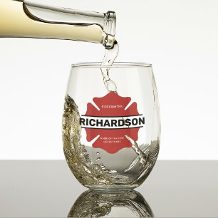 Personalised Firefighter Red Logo Symbol Stemless Wine Glass