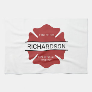 Personalised Firefighter Red Logo Symbol  Tea Towel