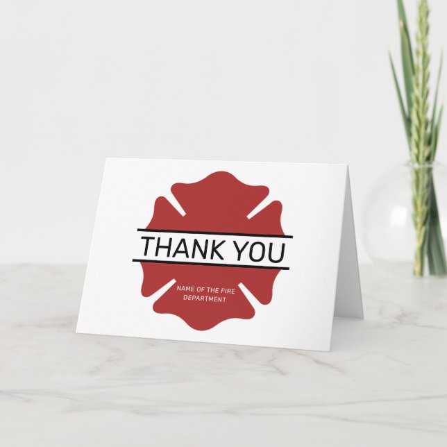 Personalised Firefighter Red Logo Symbol  Thank You Card (Front)