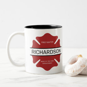 Personalised Firefighter Red Logo Symbol  Two-Tone Coffee Mug