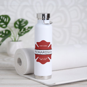Personalised Firefighter Red Logo Symbol Water Bottle