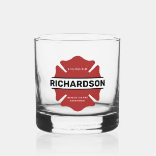 Personalised Firefighter Red Logo Symbol Whiskey Glass
