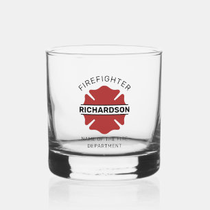 Personalised Firefighter Red Logo Symbol Whiskey Glass