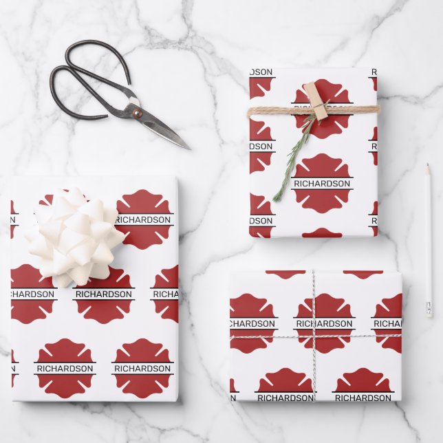 Personalised Firefighter Red Logo Symbol  Wrapping Paper Sheet (Front)