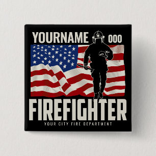 Personalised Firefighter Rescue USA Flag Patriotic 15 Cm Square Badge