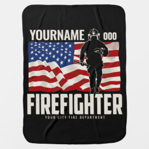 Personalised Firefighter Rescue USA Flag Patriotic Baby Blanket