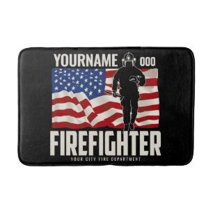 Personalised Firefighter Rescue USA Flag Patriotic Bath Mat