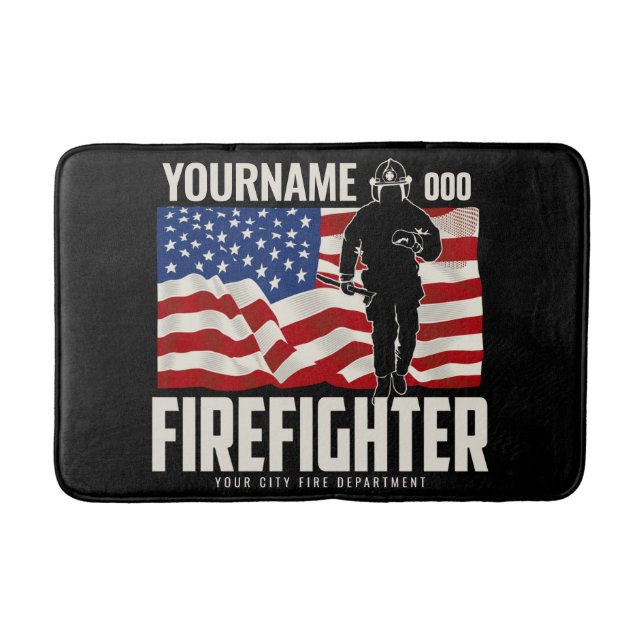 Personalised Firefighter Rescue USA Flag Patriotic Bath Mat (Front)
