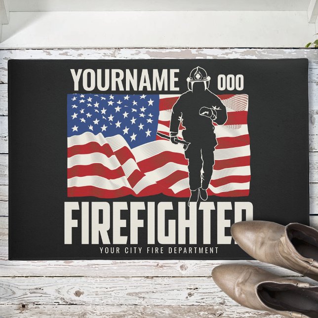 Personalised Firefighter Rescue USA Flag Patriotic Doormat (Creator Uploaded)