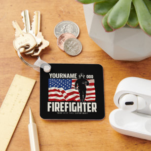Personalised Firefighter Rescue USA Flag Patriotic Key Ring