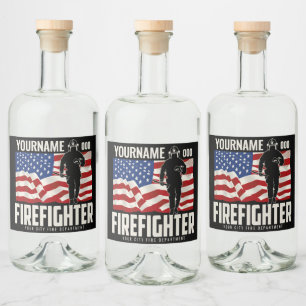 Personalised Firefighter Rescue USA Flag Patriotic Liquor Bottle Label
