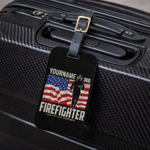 Personalised Firefighter Rescue USA Flag Patriotic Luggage Tag