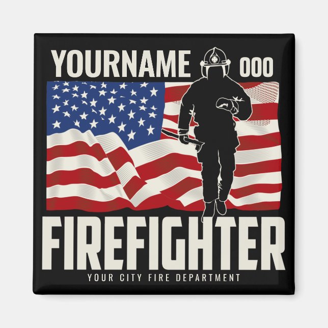 Personalised Firefighter Rescue USA Flag Patriotic Magnet (Front)