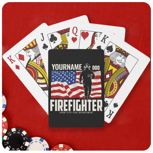 Personalised Firefighter Rescue USA Flag Patriotic Playing Cards (Creator Uploaded)