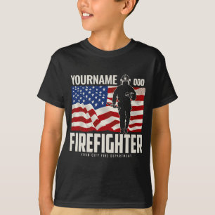 Personalised Firefighter Rescue USA Flag Patriotic T-Shirt