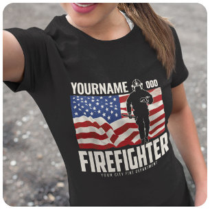 Personalised Firefighter Rescue USA Flag Patriotic T-Shirt