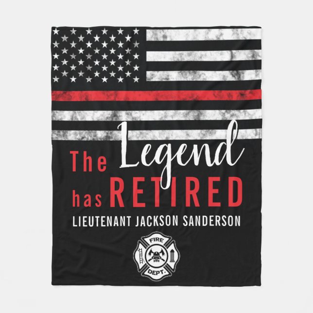 Personalised Firefighter Retirement Thin Red Line Fleece Blanket (Front)
