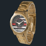 Personalised Firefighter Retirement Thin Red Line Watch<br><div class="desc">Celebrate and show your appreciation to an outstanding Firefighter with this Thin Red Line Firefighter Retirement Watch - American flag design in Police Flag colours , distressed design . Perfect for service awards and Firefighter Retirement gifts, fireman anniversary from the fire department . Personalise with firefighter name, years of service...</div>