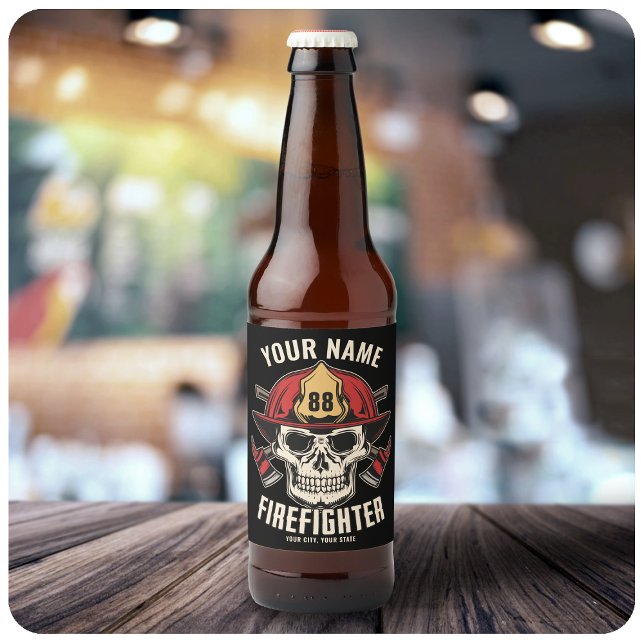 Personalised Firefighter Skull Fireman Fire Dept  Beer Bottle Label (Creator Uploaded)