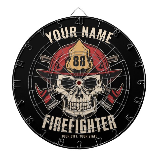 Personalised Firefighter Skull Fireman Fire Dept D Dartboard (Creator Uploaded)