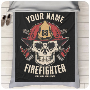 Personalised Firefighter Skull Fireman Fire Dept  Fleece Blanket