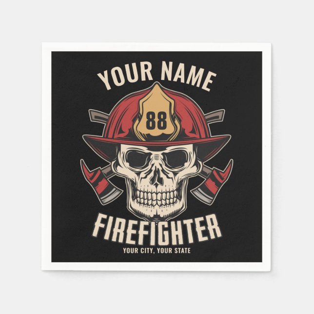 Personalised Firefighter Skull Fireman Fire Dept Napkin (Front)