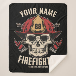 Personalised Firefighter Skull Fireman Fire Dept Sherpa Blanket
