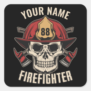 Personalised Firefighter Skull Fireman Fire Dept  Square Sticker