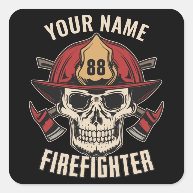 Personalised Firefighter Skull Fireman Fire Dept  Square Sticker (Front)