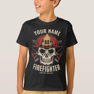 Personalised Firefighter Skull Fireman Fire Dept  T-Shirt