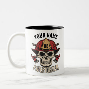 Personalised Firefighter Skull Fireman Fire Dept Two-Tone Coffee Mug